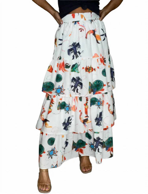 BEULAHSTYLE Mayan Ruffle Maxirock Weiß Large 2