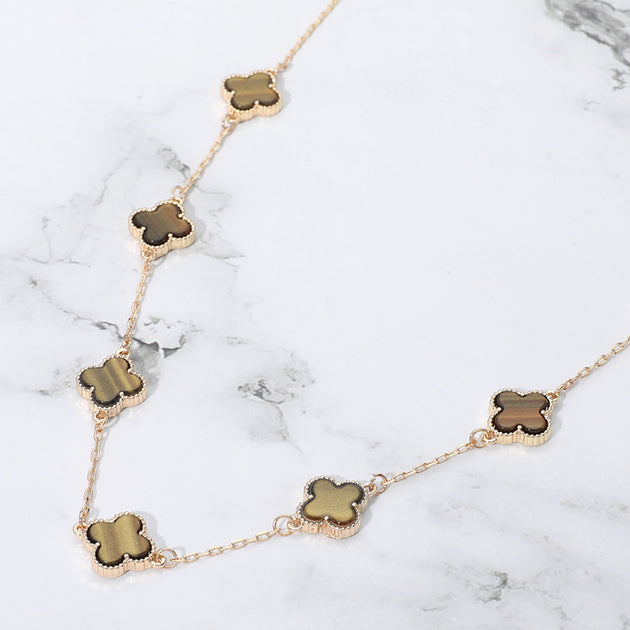 FASHNZFAB Quatrefoil Station Necklace Silver One Size 3