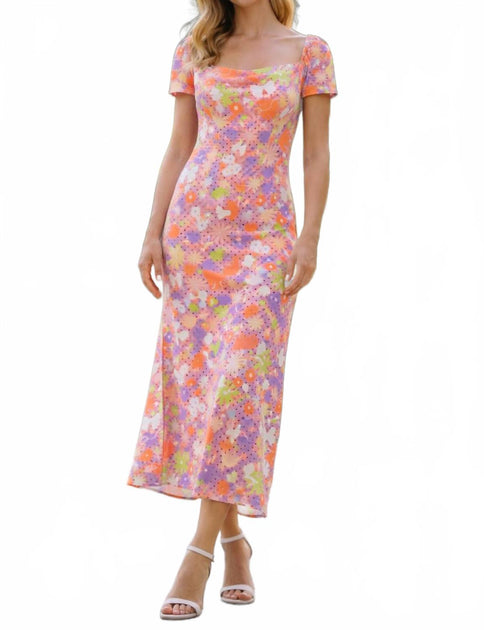 Olivia Rubin Printed Satin Midi Dress Pink UK 10 3