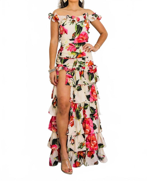 SurelyMine Ruffle It Up Floral Maxi Dress Multi Large 2