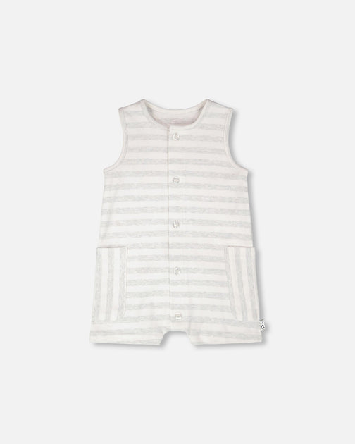 Deux par Deux Cotton Striped Romper White and Grey Stripes White 18-24 Months 2