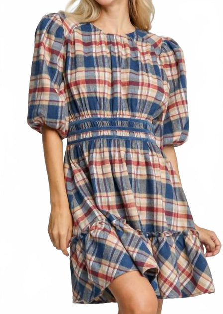 umgee Round Neck Plaid Dress Multi Large 3