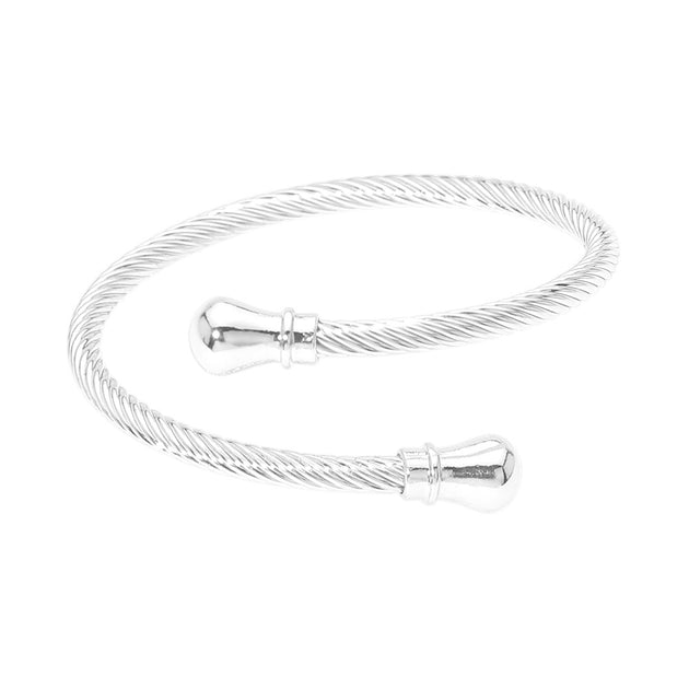 FASHNZFAB Twisted Metal Cable Bangle Bracelet Silver One Size 4