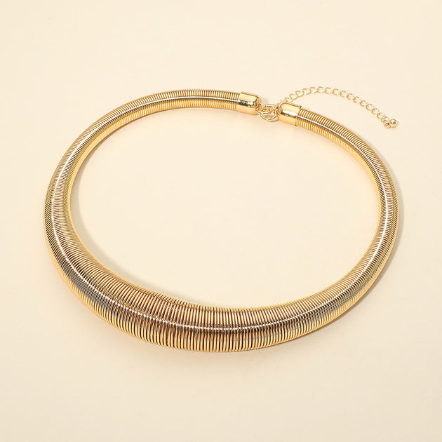 FASHNZFAB Metal Ribbed Coil Collar Statement Necklace Gold One Size 4