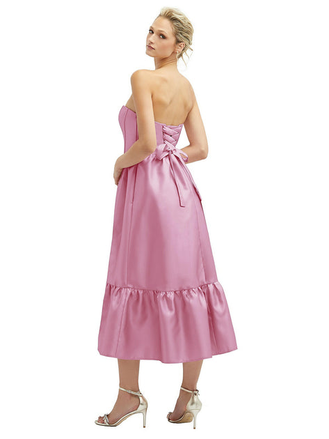 Dessy Collection Strapless Satin Midi Corset Dress Pink US 4 3