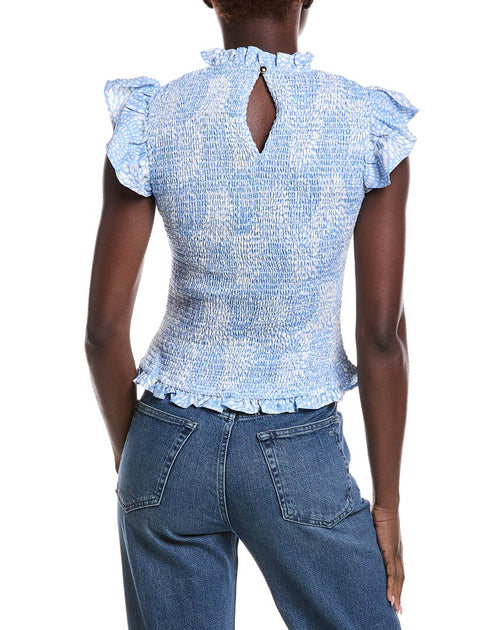 Sail to Sable Smocked Flutter Haut Mélange Lin Bleu XLarge 3