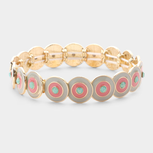 FASHNZFAB Multi Round Color Block Stretch Bracelet Cream Gold One Size 3