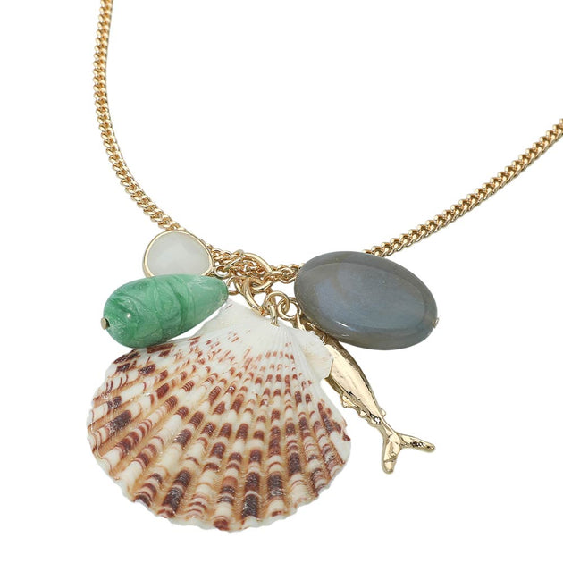 FASHNZFAB Seashell Fish Pebble Charm Necklace Orange 3