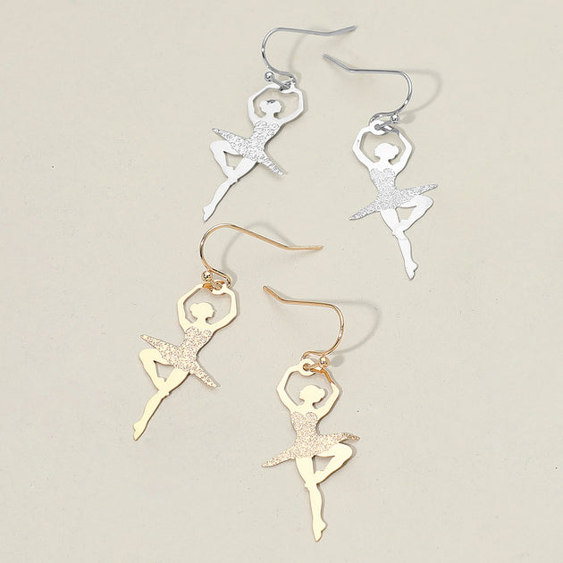 FASHNZFAB Ballerina Silhouette Dangle Earrings Silver 4