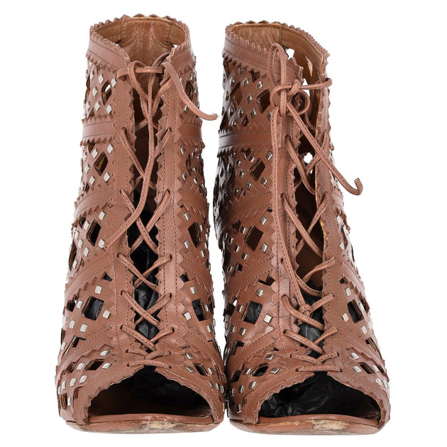 Coral PU Lazer Cut Lace Up Heels - Kyra main image 0