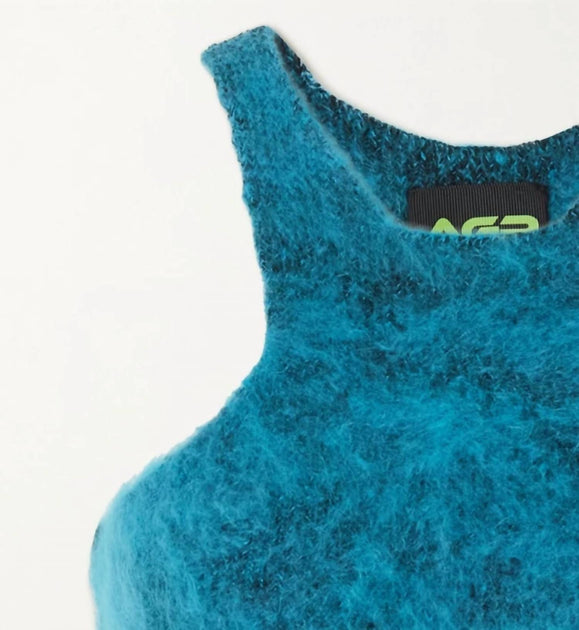 AGR Cropped Stretch-Knit Top Blue Small 3
