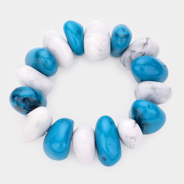 FASHNZFAB Marbled Abstract Beaded Stretch Bracelet Blue One Size 2
