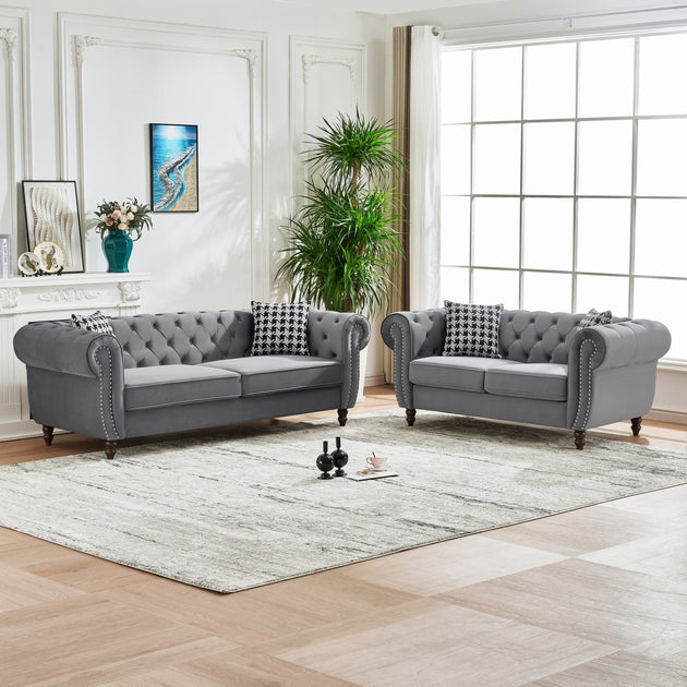 Streamdale Chesterfield Sofa Set Gray 2