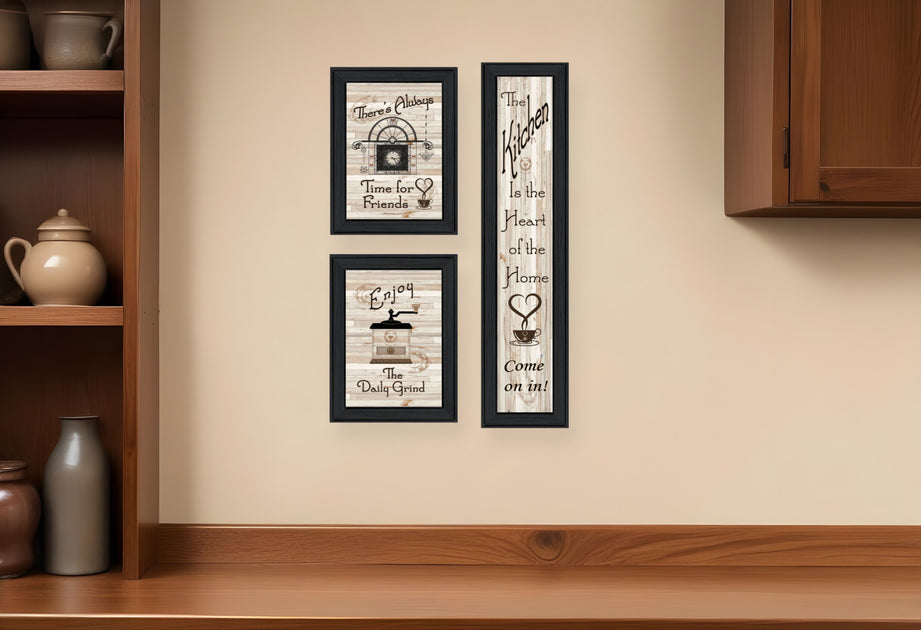 Hivvago Kitchen Collection I 2 Black Framed Print Set of 3 2