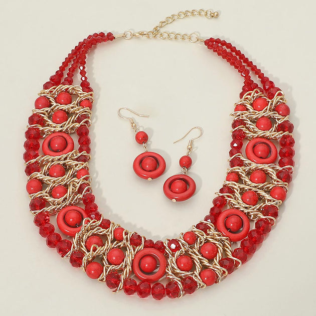 FASHNZFAB Multi Strand Beaded Statement Necklace Blue 4