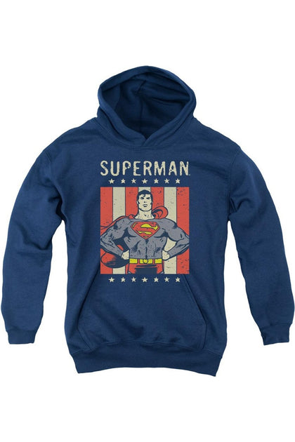 Gildan DC Comics Retro Liberty Hooded Sweatshirt Blue Medium 2