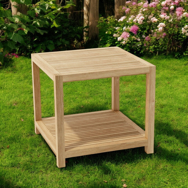 Hivvago 22" Natural Square Solid Wood Outdoor Side Table 2