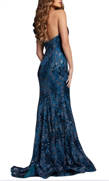 Jovani One Shoulder Sequin Gown Blue US 12 3