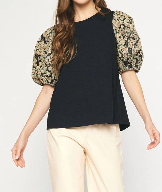 entro Floral Jacquard Sleeve Top Schwarz Small 3