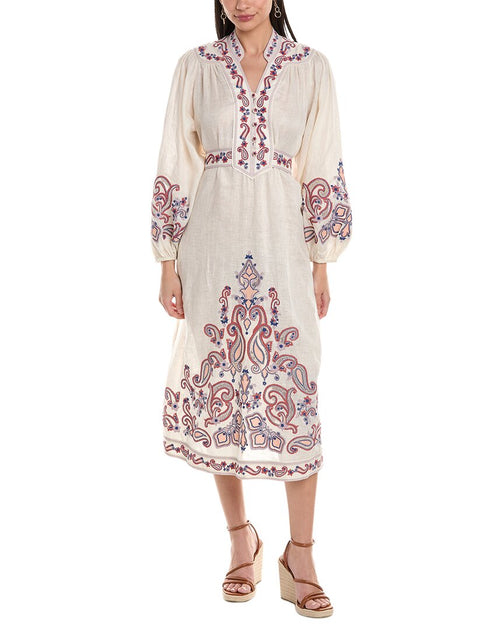 Zimmermann Devi Robe Mi-longue en Lin Brodée Blanc US 0 2