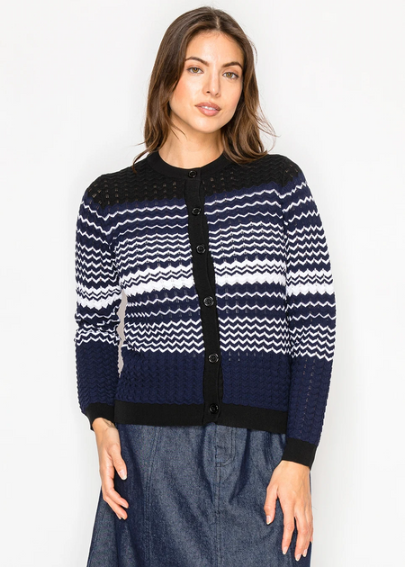 Yal New York Knit Button Cardigan Navy/Blue Small 2