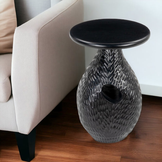 Hivvago 20" Black Solid Wood Round Pedestal End Table 3
