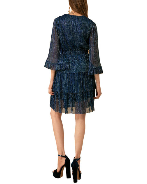 Hale Bob Crinkle Tiered Dress Blue XS 3