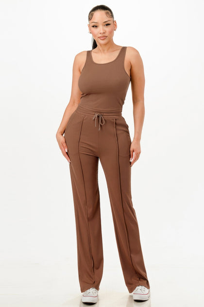 TRUEDAMES Ribbed Tank Top And Pant Set Green Large 2