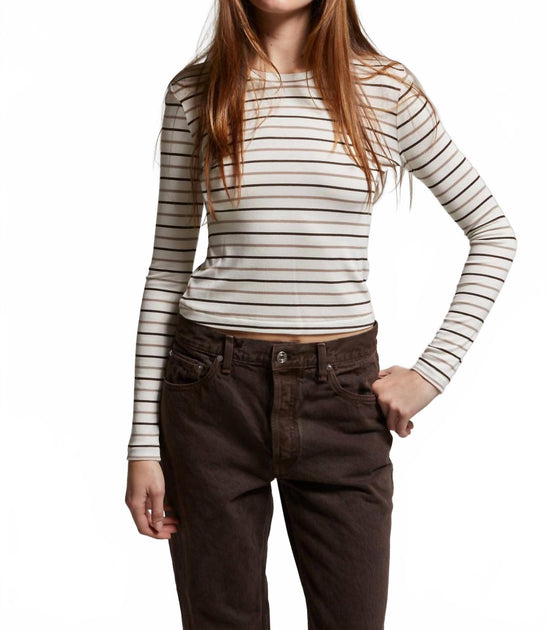 Asher Libby Striped Long Sleeve Top White XS 2