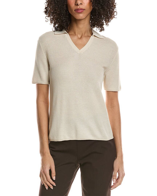 Theory Open Collar Top Beige Small 2