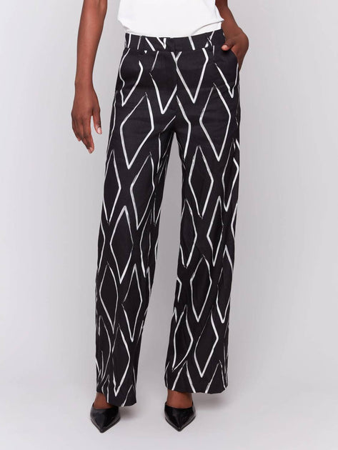 Charlie B Printed Pleated Pants Black US 8 2