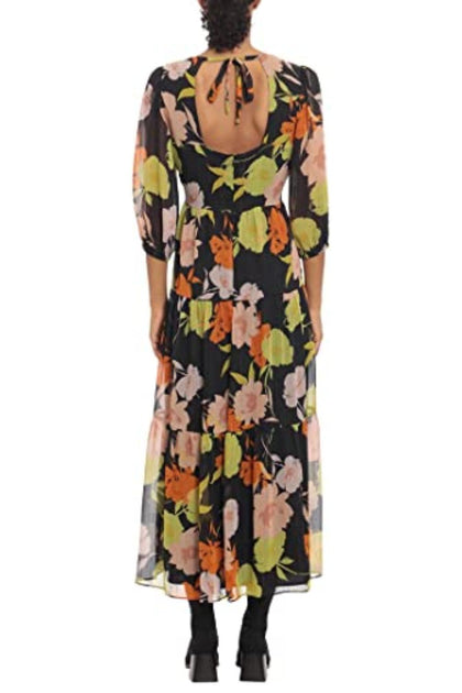 Donna Morgan Long Sleeve Floral Tiered Dress Multi US 2 3