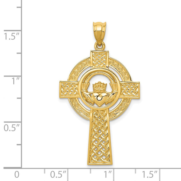Diamond2Deal Celtic Claddagh Cross Pendant Yellow Gold 4