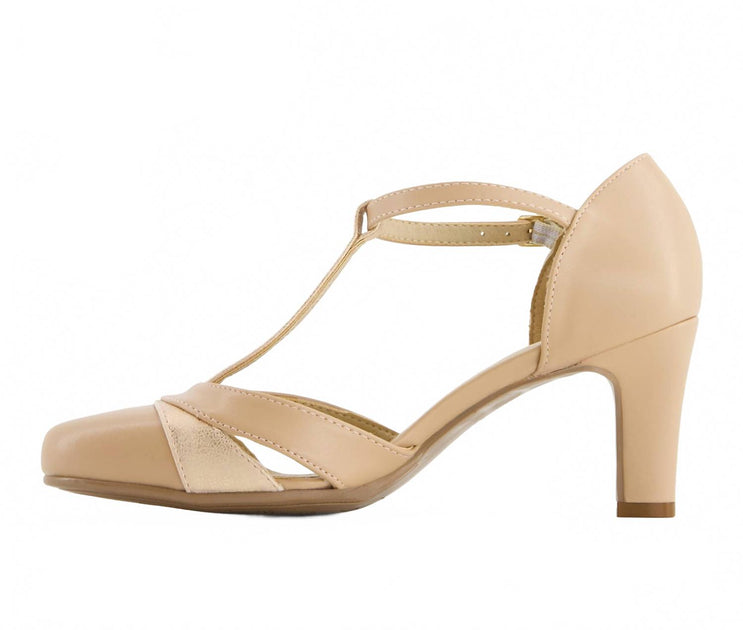 Andrea Women's T-Strap Bicolor Pumps Beige US 10 3