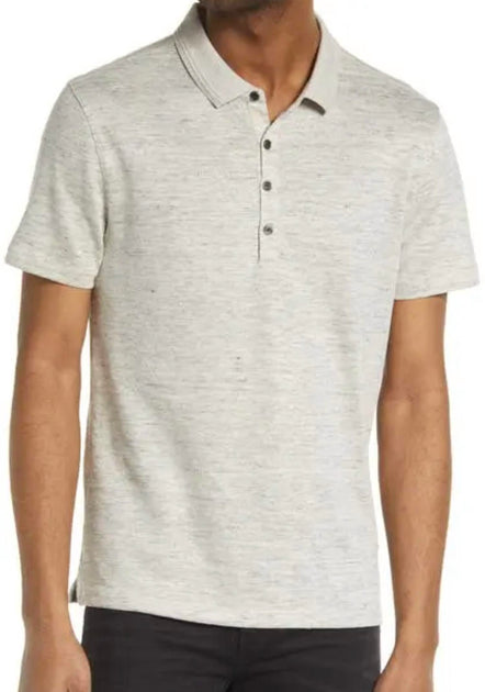John Varvatos Linen Blend Button-Up Polo White Medium 3