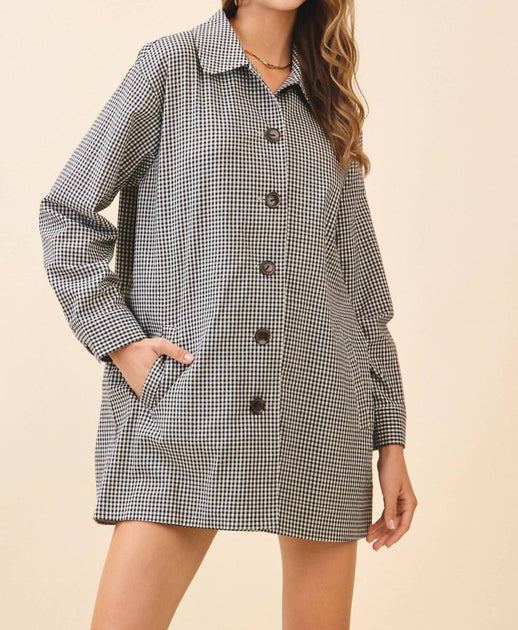 TCEC Gingham Button Down Jacket Grey Small 4