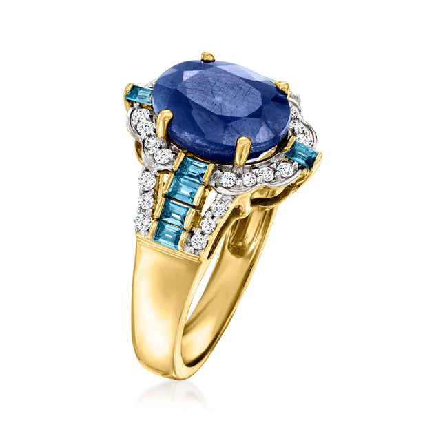 Ross-Simons Sapphire London Blue Topaz Diamond Ring Yellow Gold US 9 4