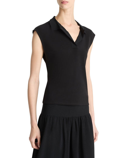 Vince Cap Sleeve Polo Shirt Black XS 2