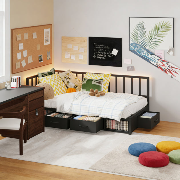 Streamdale Corner Bed Frame Twin Daybed Black 3