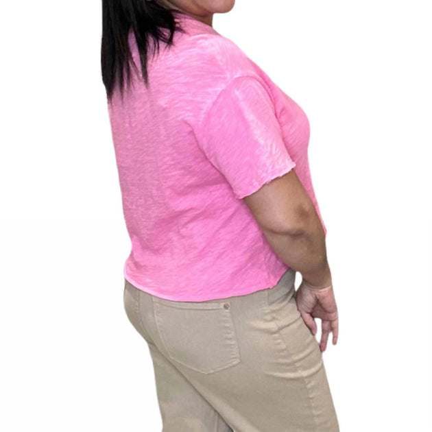 bobi Raw Edge Cropped Tee Shirt Pink Small 3