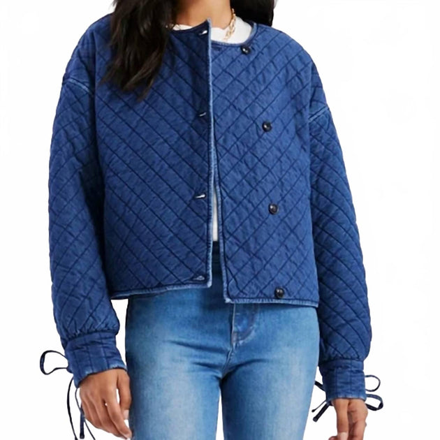 SOMETHING NAVY Quilted Denim Jacket Blue XXL 2