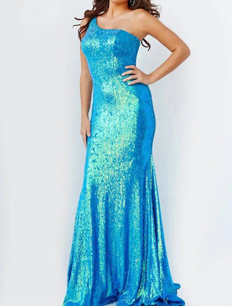 Jovani One Shoulder Evening Gown Blue US 18 4
