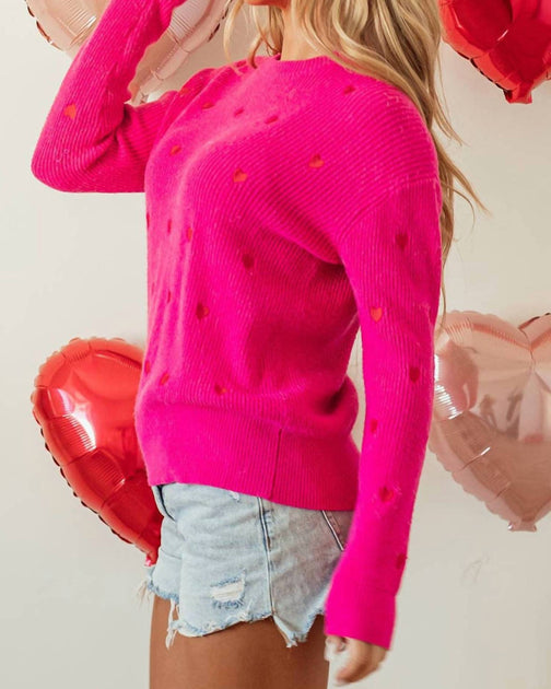 Pretty Bash Valentine Heart Crewneck Sweater Pink Medium 4