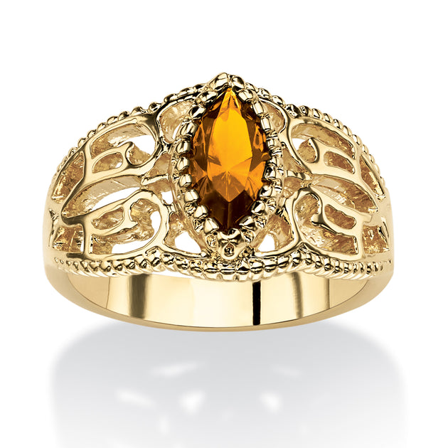 Palm Simulated Birthstone Gold-Plated Filigree Ring Multi US 10 2