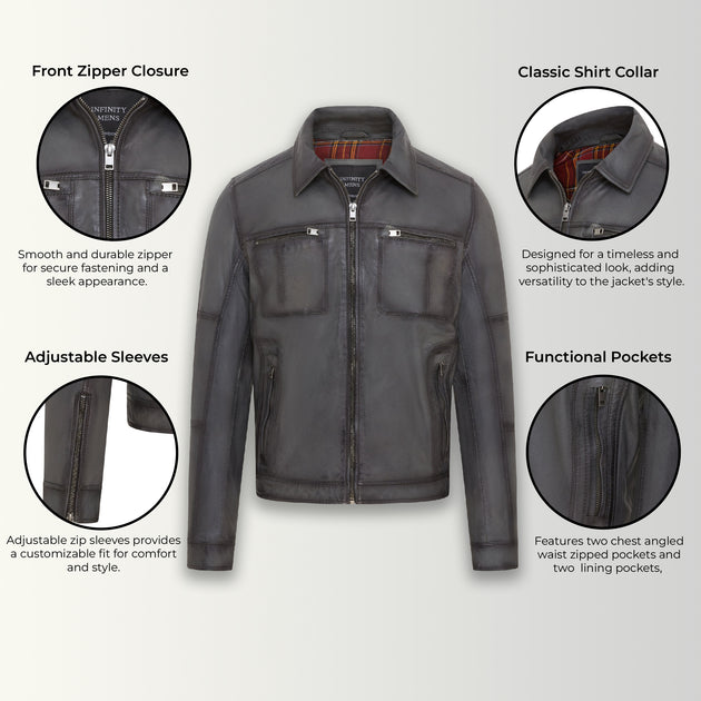 Infinity Classic Leather Biker Jacket Blue XS 3