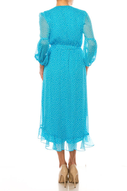 Maison Tara 92355M Midi Dress Blue US 6 4