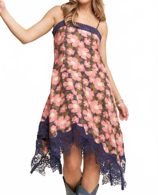 J.NNA Midi-Kleid mit Blumenprint und Spitze Pink Multi Small 2