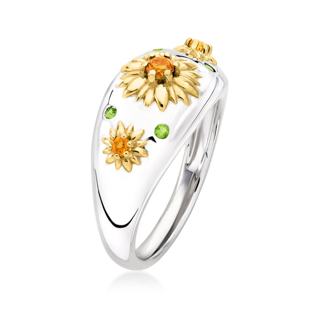 Ross-Simons Chrome Diopside Citrine Flower Ring Orange US 8 4