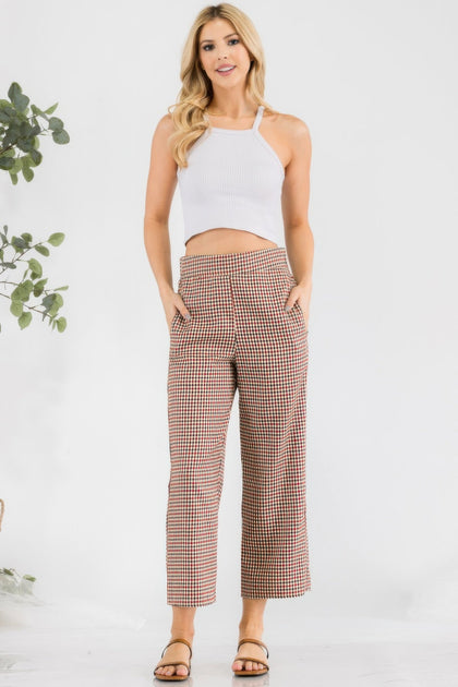 TRUEDAMES Gingham High Waist Pants Red Medium 3