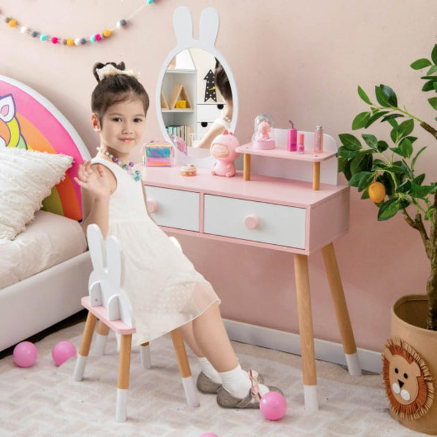 Hivvago Kids Vanity Table and Chair Set White 3